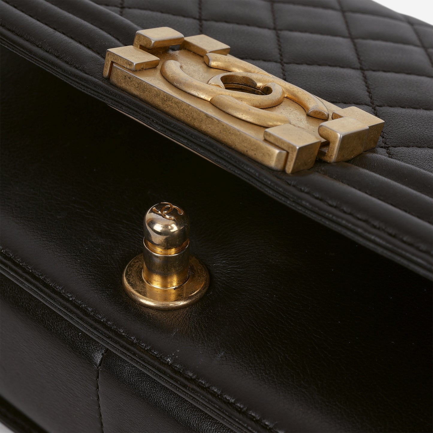 Chanel Old Medium Boy Bag - Black Lambskin | Aged Gold Hardware