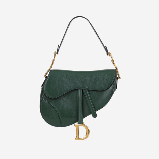 Dior Medium Saddle Bag - Hunter Green Goatskin | Gold Hardware