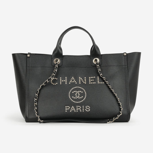 Chanel Large Deauville - Black Studded Caviar | Champagne Gold Hardware