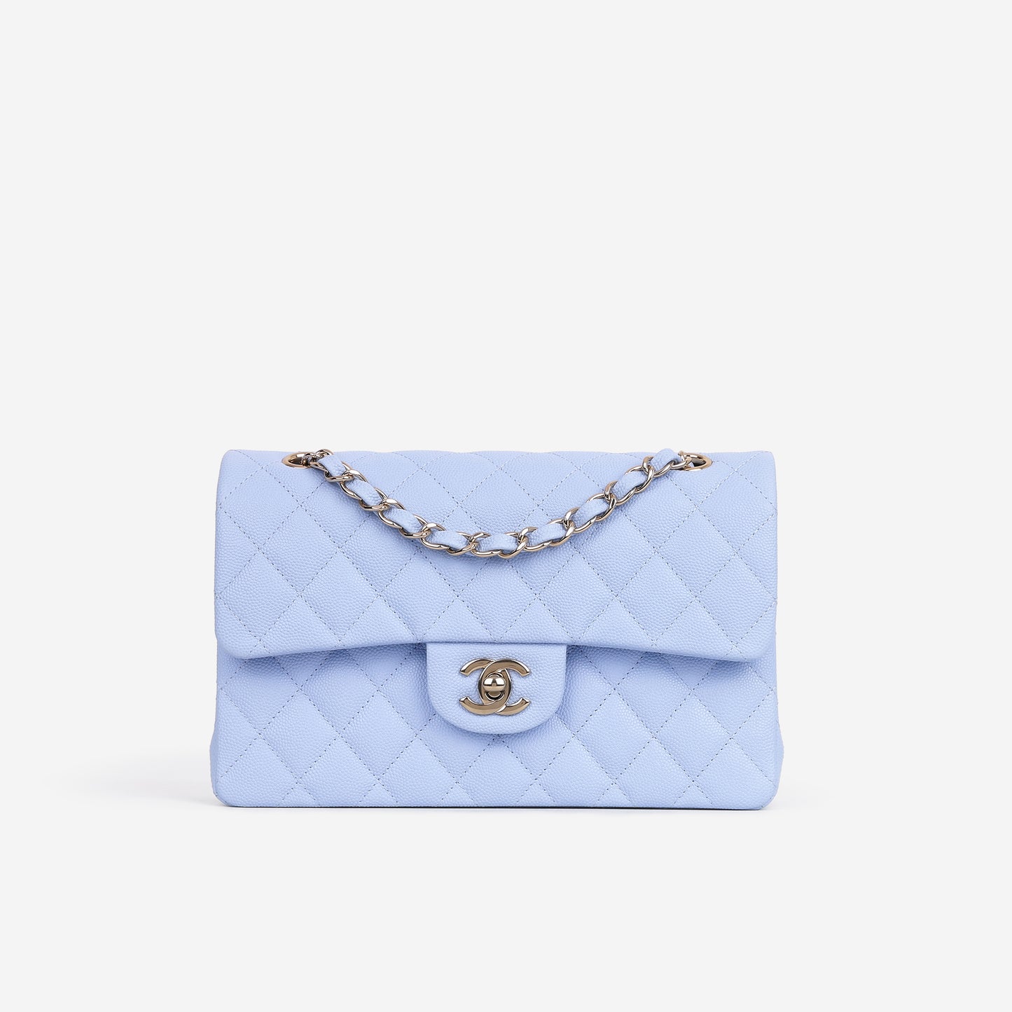 Chanel Small Classic Flap - Light Blue Caviar | Champagne Gold Hardware