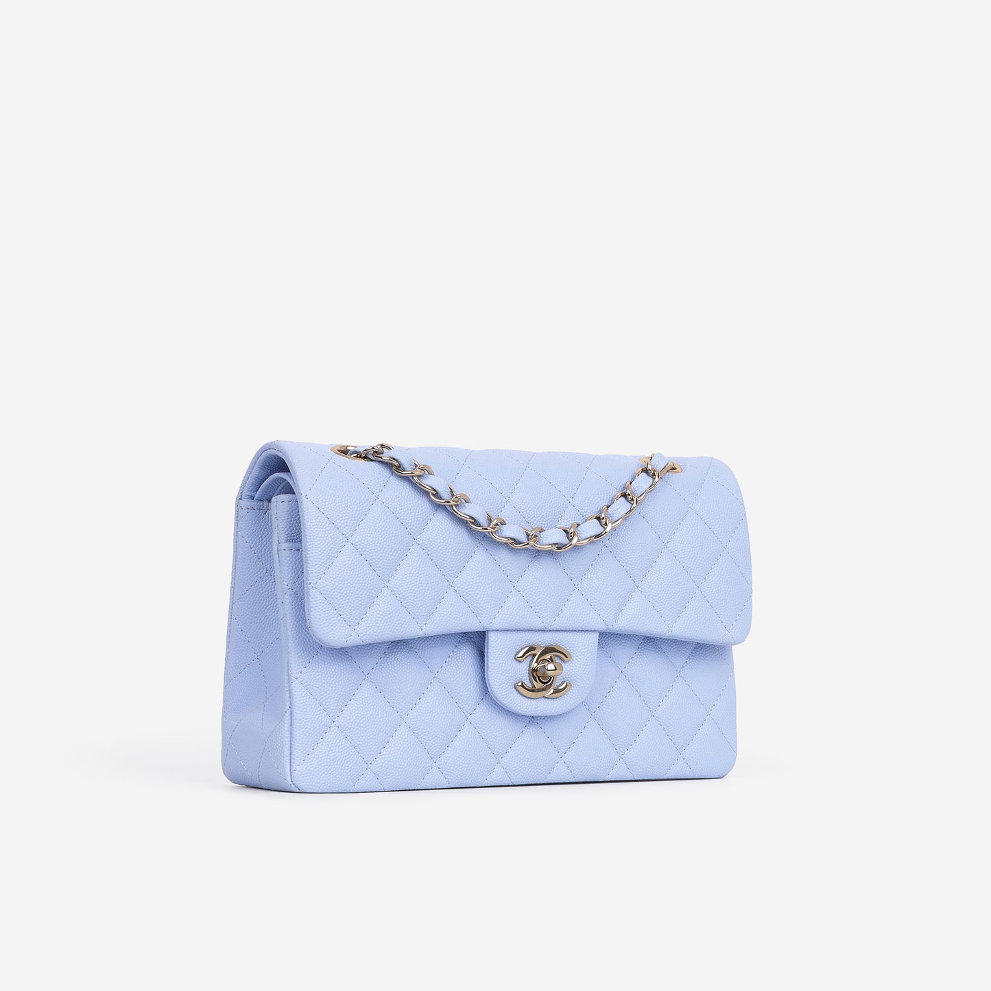 Chanel Small Classic Flap - Light Blue Caviar | Champagne Gold Hardware