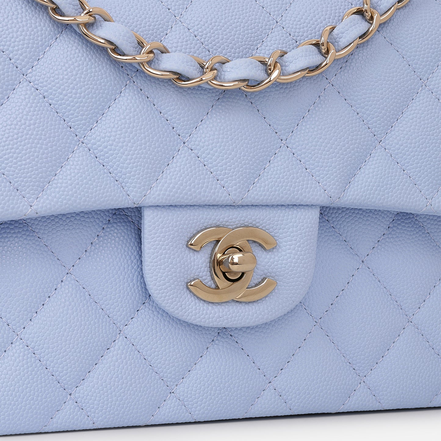 Chanel Small Classic Flap - Light Blue Caviar | Champagne Gold Hardware
