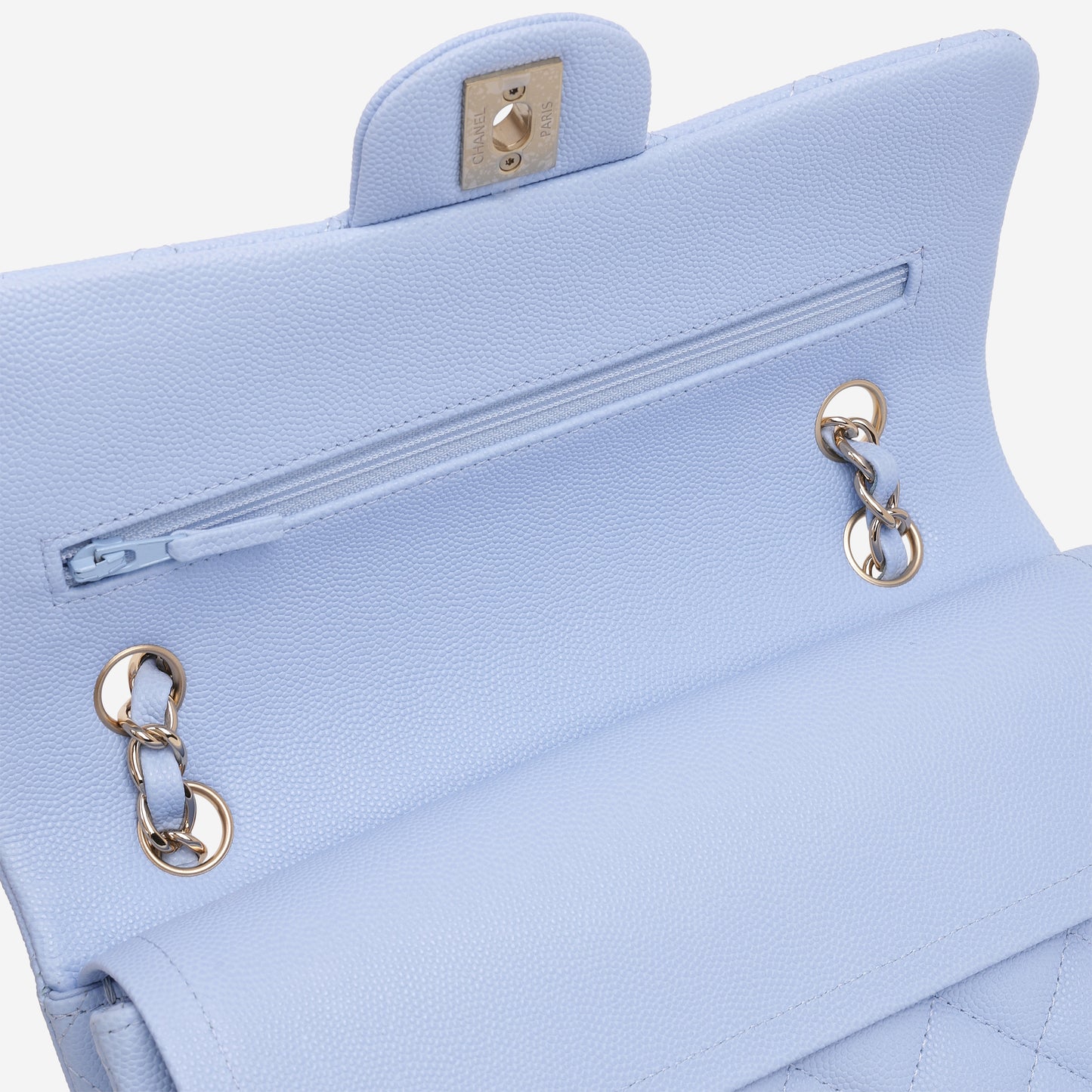 Chanel Small Classic Flap - Light Blue Caviar | Champagne Gold Hardware