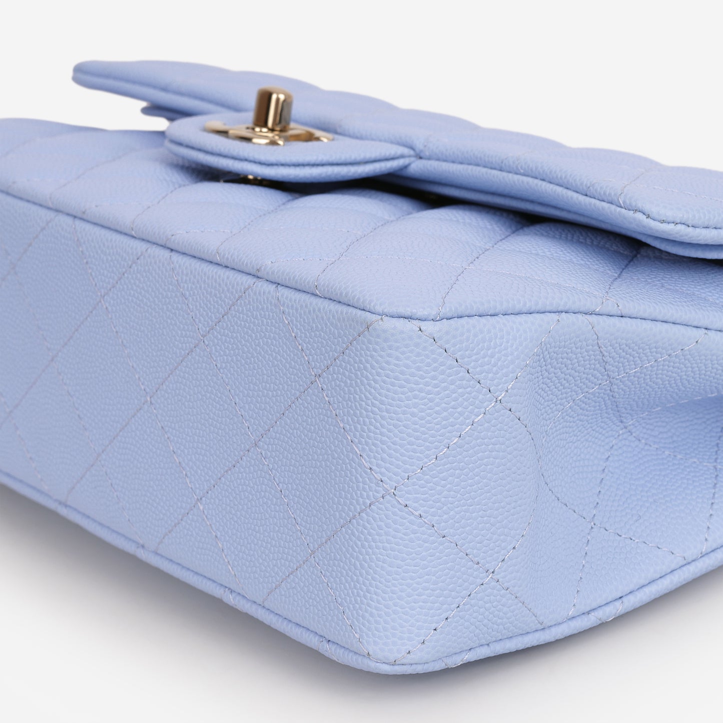 Chanel Small Classic Flap - Light Blue Caviar | Champagne Gold Hardware