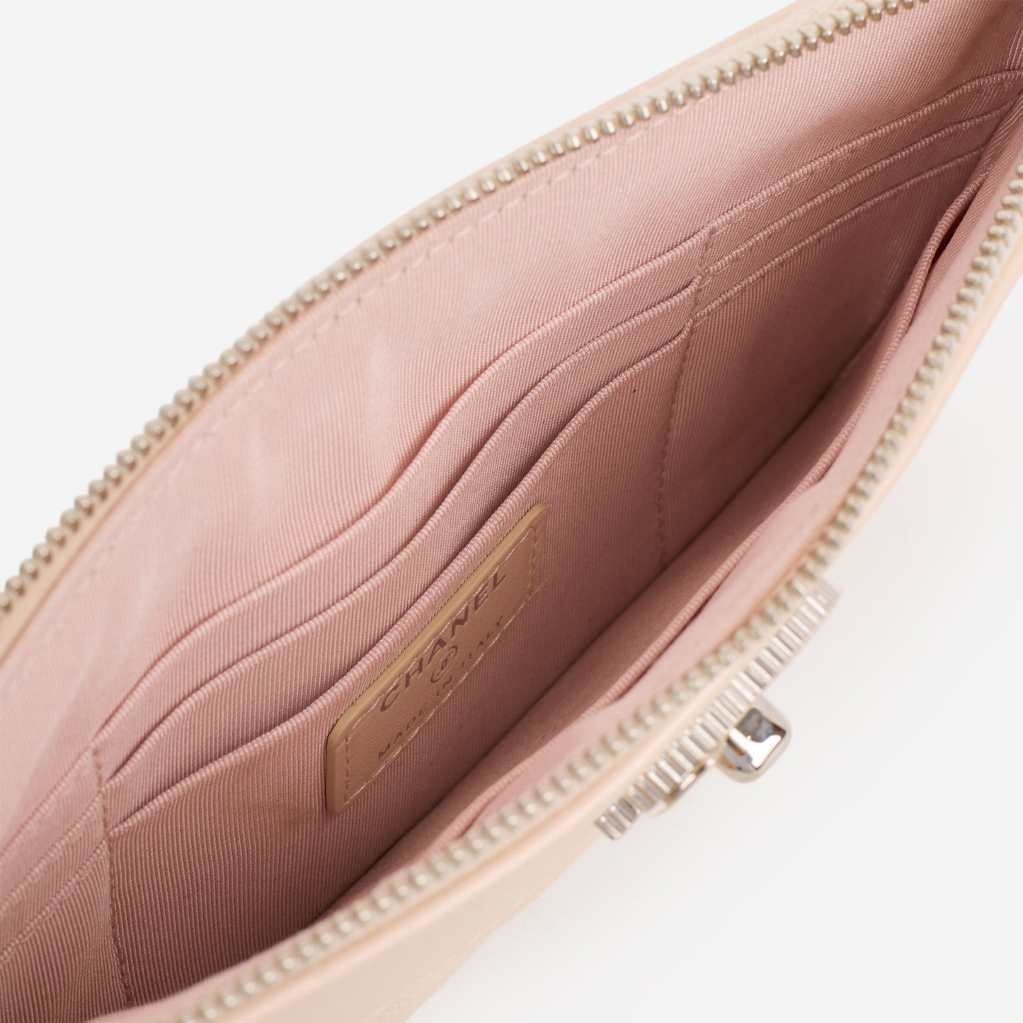 Chanel Small O-Case Clutch - Light Pink Iridescent Caviar | Silver Hardware