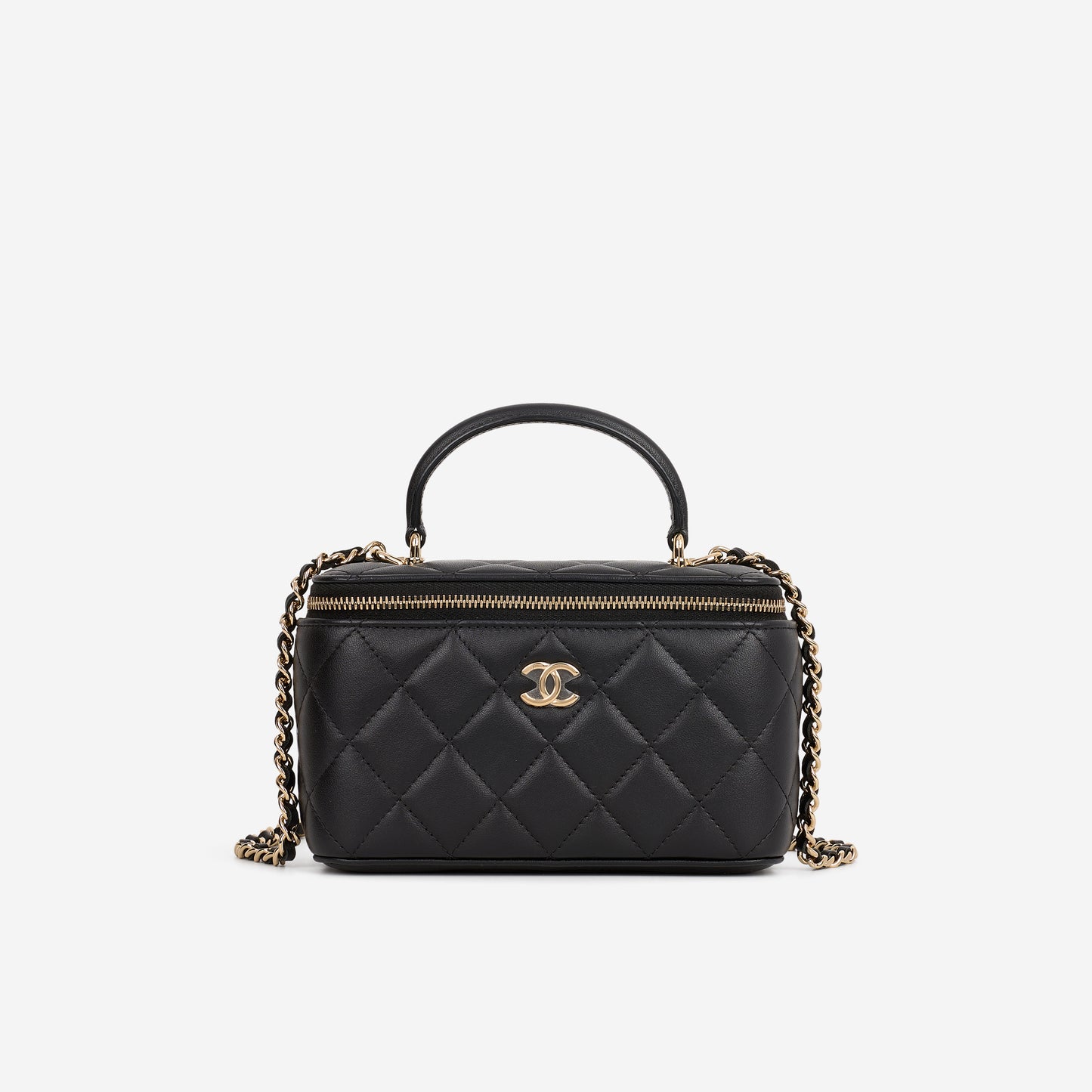 Chanel Top Handle Vanity - Black Lambskin | Champagne Gold Hardware