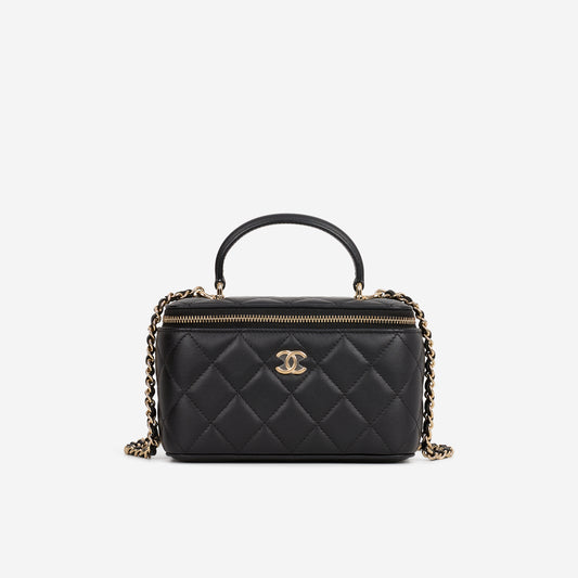 Chanel Top Handle Vanity - Black Lambskin | Champagne Gold Hardware - Bagista