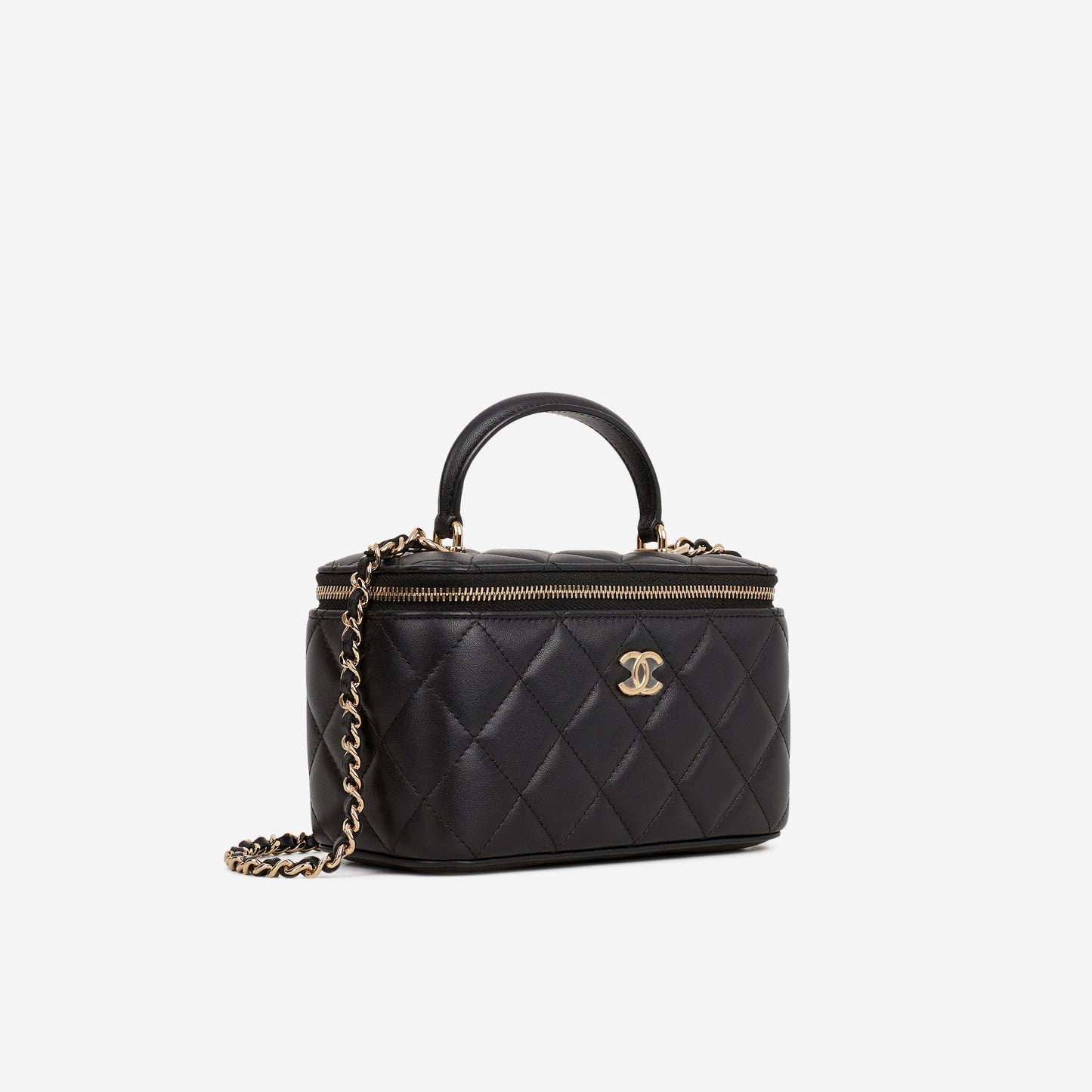 Chanel Top Handle Vanity - Black Lambskin | Champagne Gold Hardware