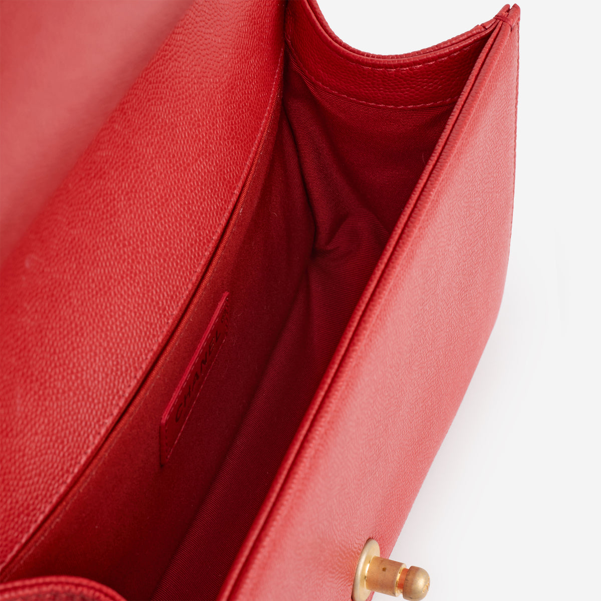 Chanel Old Medium Boy Bag - Red Chevron Caviar | Aged Gold Hardware - Bagista