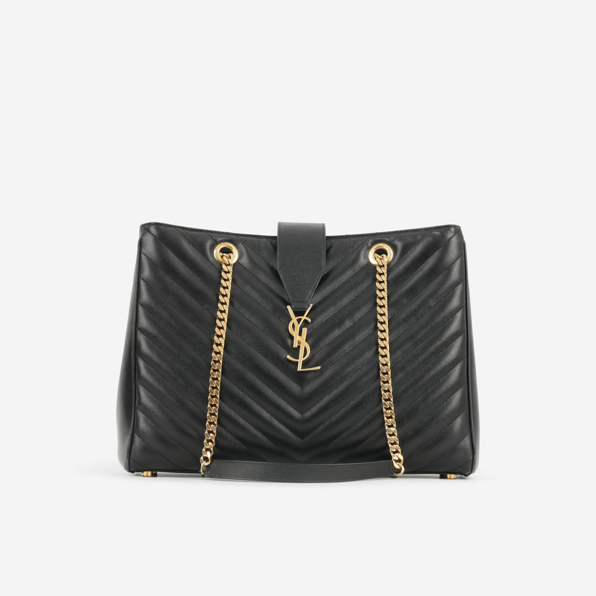 Saint Laurent Cassandre Shopper Tote Bag - Black Grained Calfskin | Gold Hardware