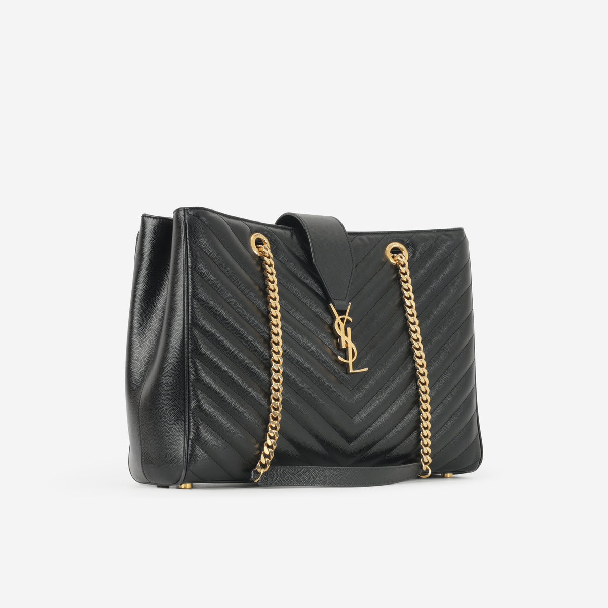 Saint Laurent Cassandre Shopper Tote Bag - Black Grained Calfskin | Gold Hardware
