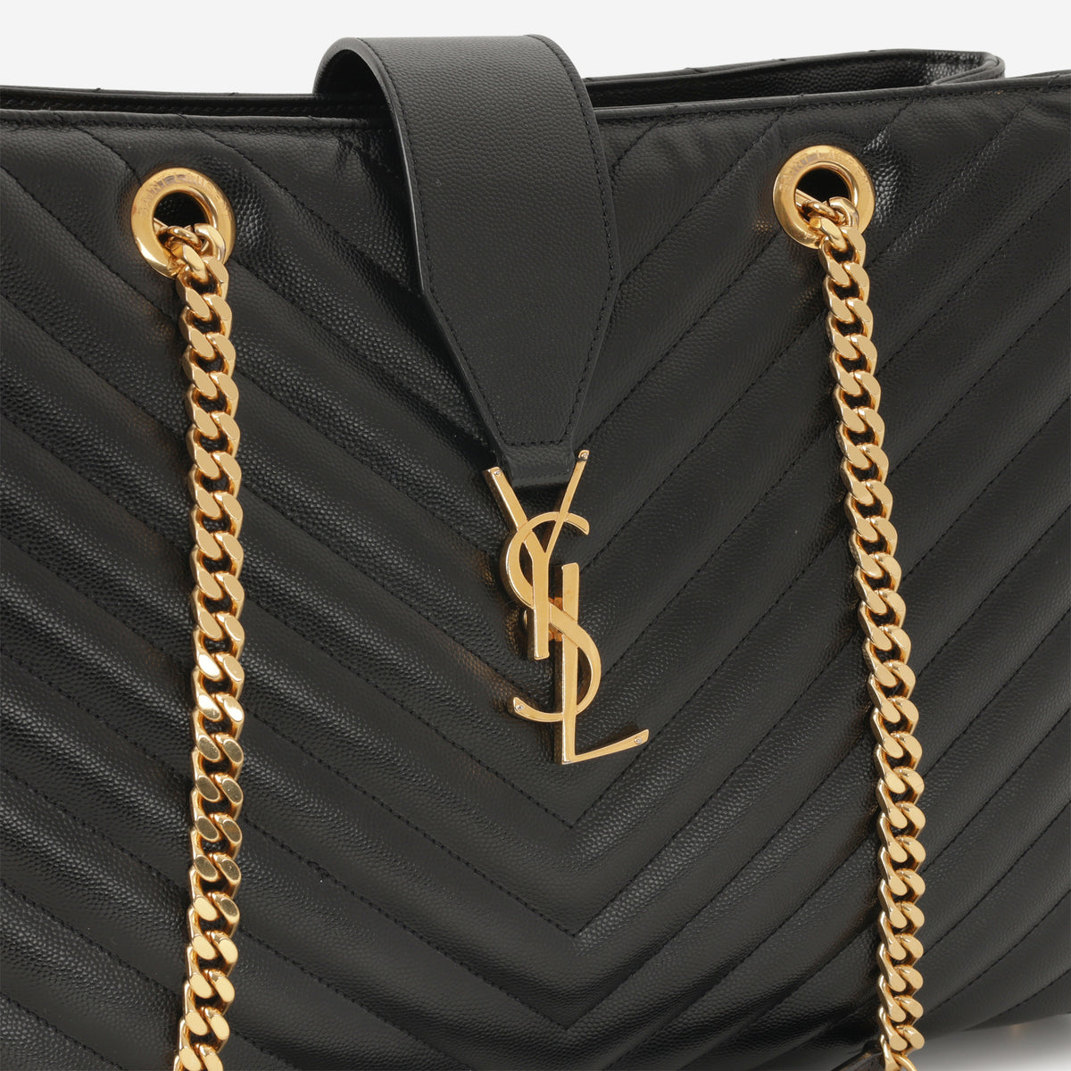 Saint Laurent Cassandre Shopper Tote Bag - Black Grained Calfskin | Gold Hardware