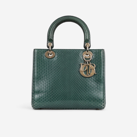 Medium Lady Dior - Green Watersnake skin | Champagne Gold Hardware