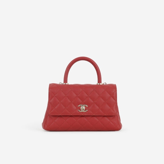 Chanel Small Coco Handle - Red Caviar | Champagne Gold Hardware