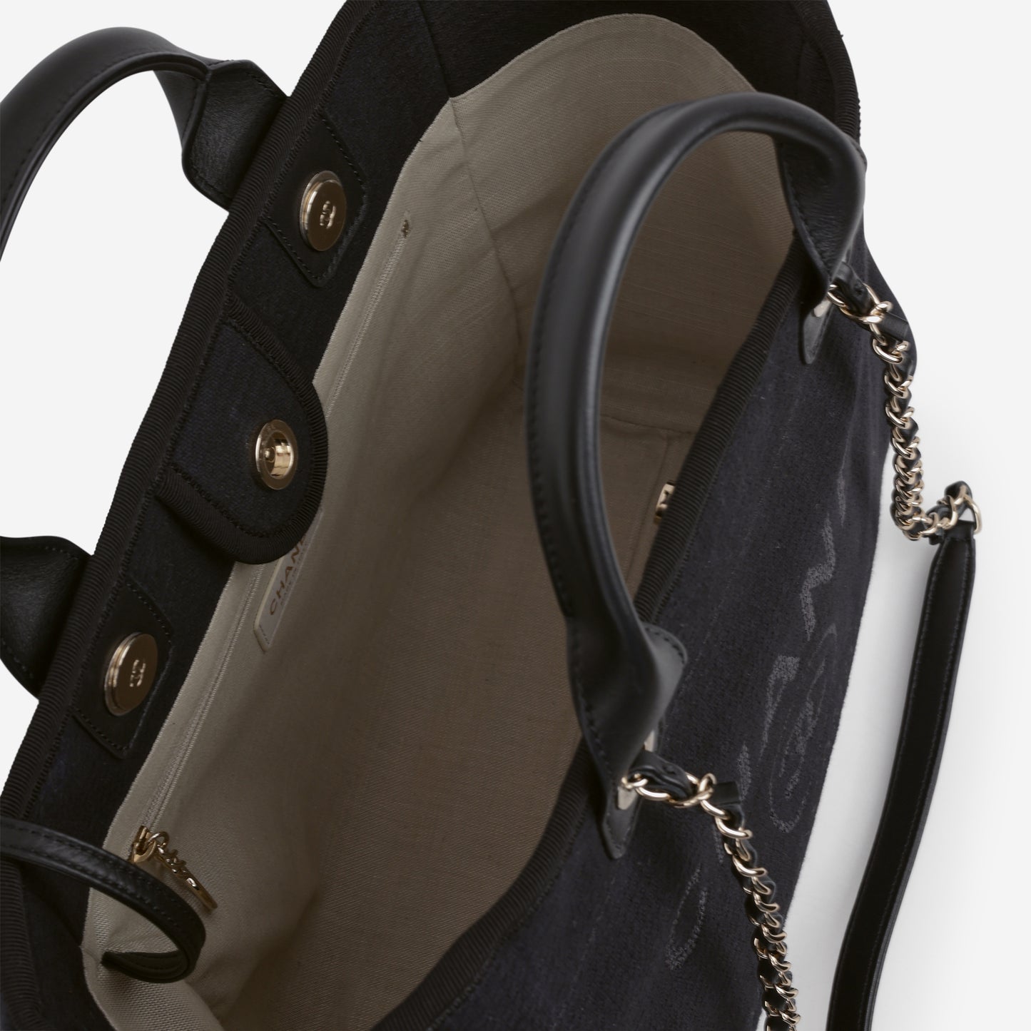 Chanel Small Deauville - Black Canvas | Champagne Gold Hardware