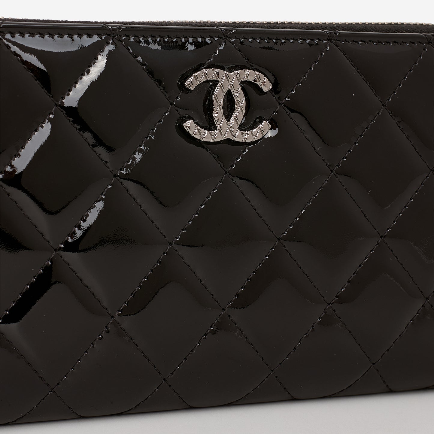 Chanel Classic Long Zip Wallet - Black Patent | Embellished Silver Hardware