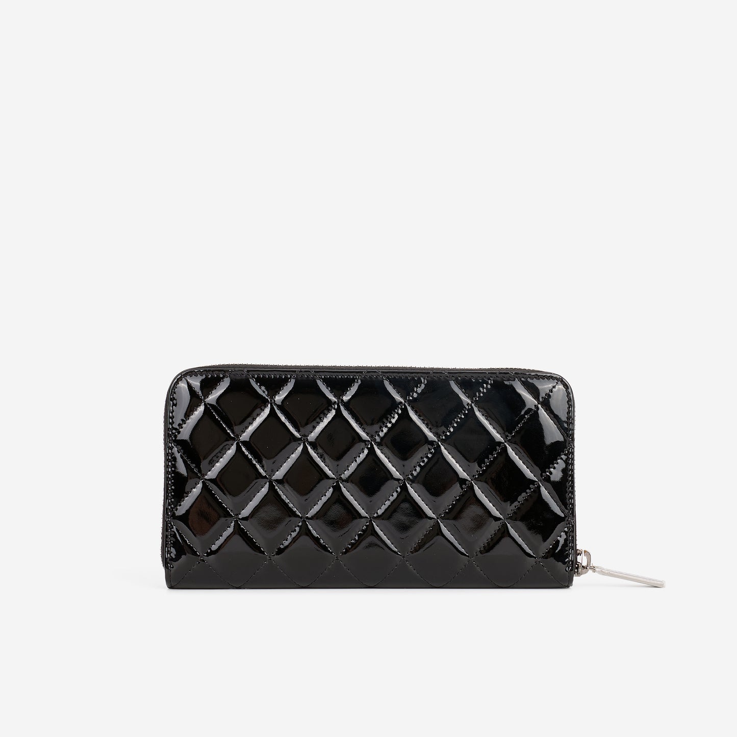 Chanel Classic Long Zip Wallet - Black Patent | Embellished Silver Hardware