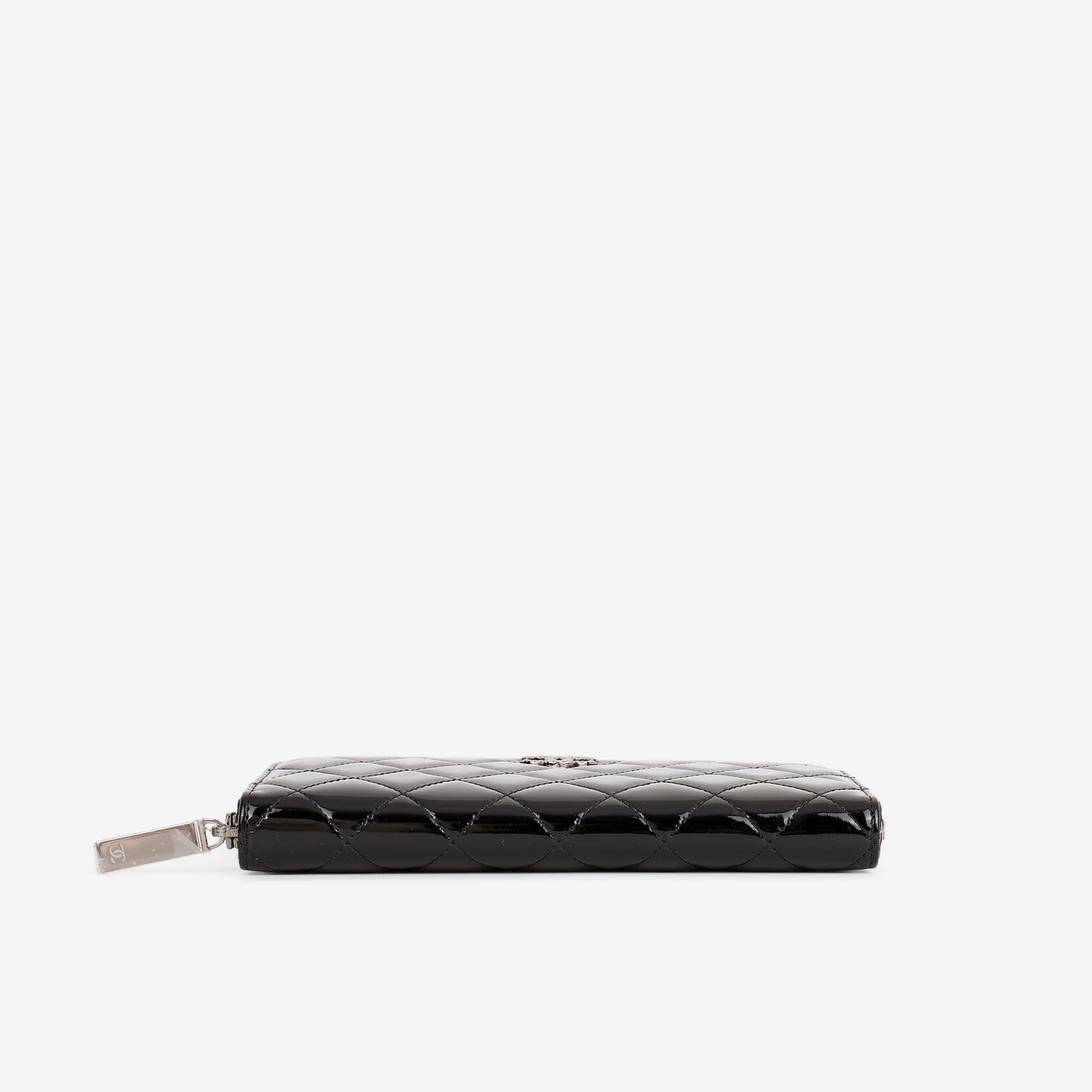 Chanel Classic Long Zip Wallet - Black Patent | Embellished Silver Hardware