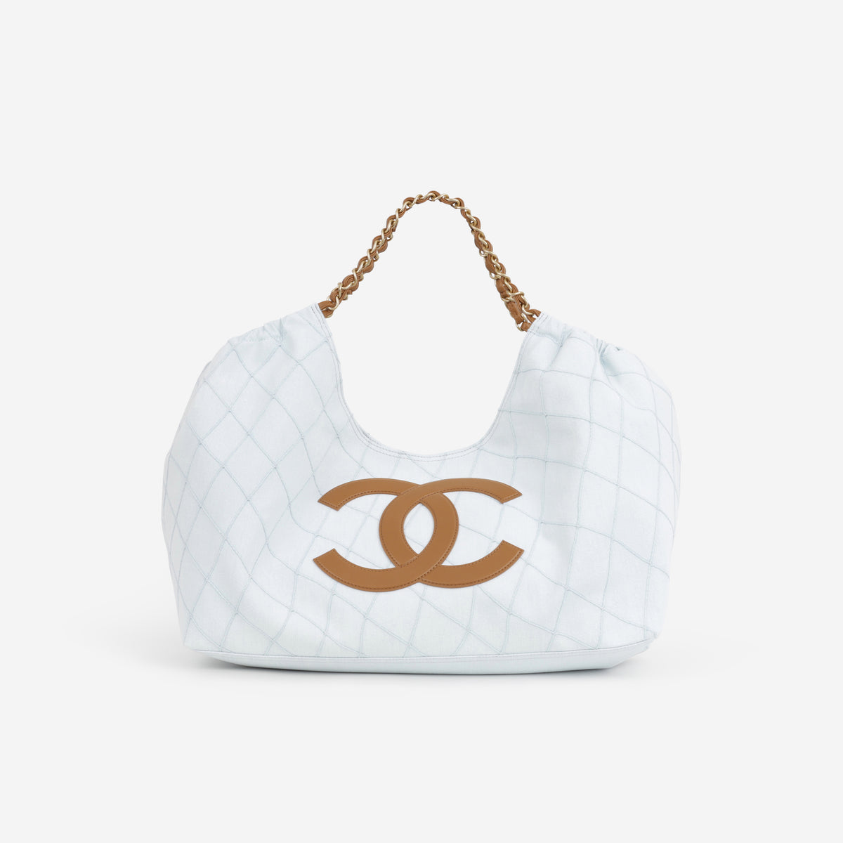 Chanel Coco Beach Tote - Light Quilted Denim / Brown Lambskin Trim | Gold Hardware