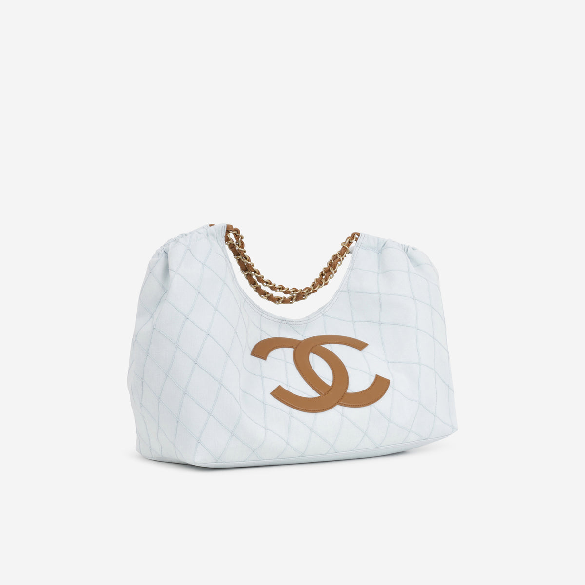 Chanel Coco Beach Tote - Light Quilted Denim / Brown Lambskin Trim | Gold Hardware
