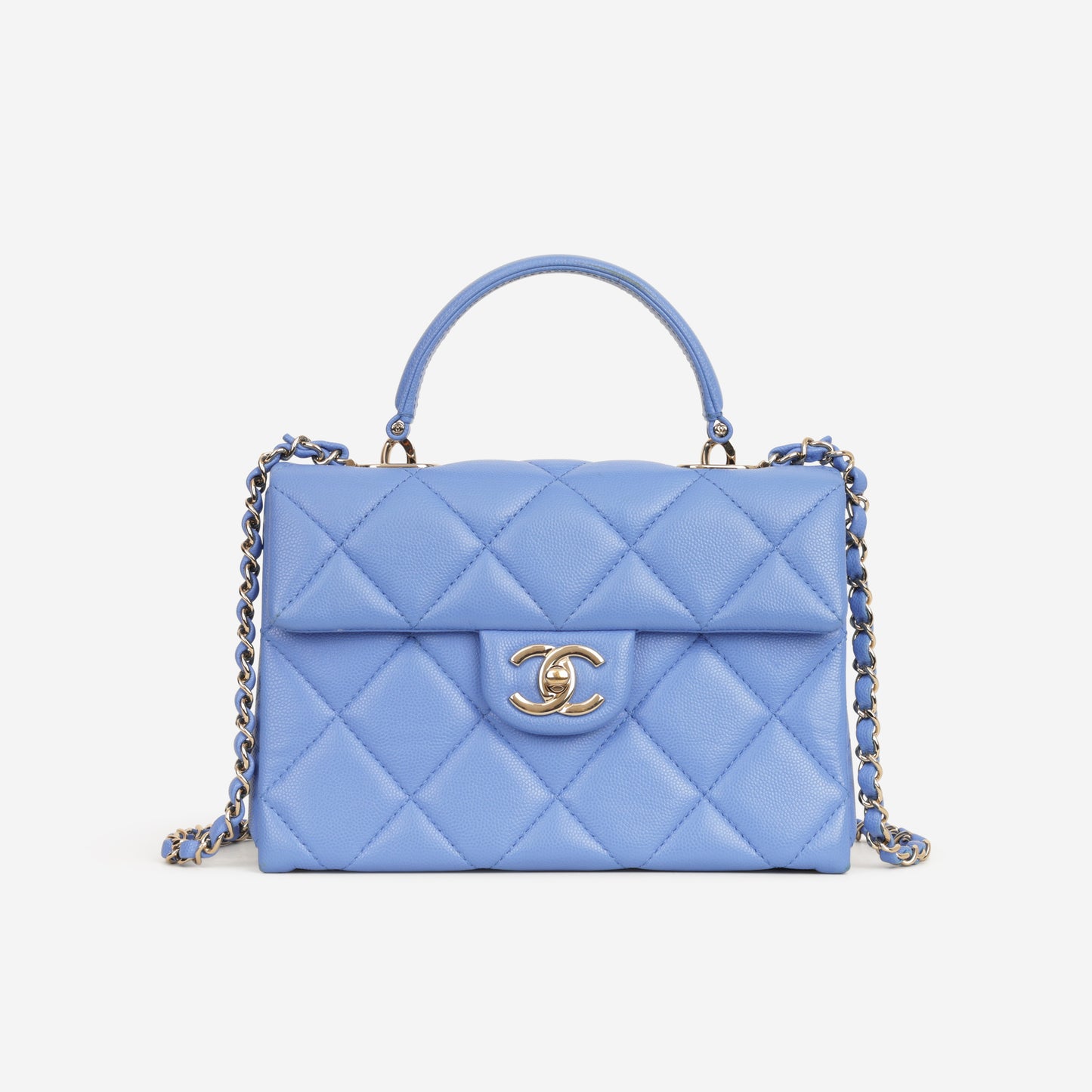 Chanel Retro Twist Top Handle Flap - Blue Caviar | Champagne Gold Hardware