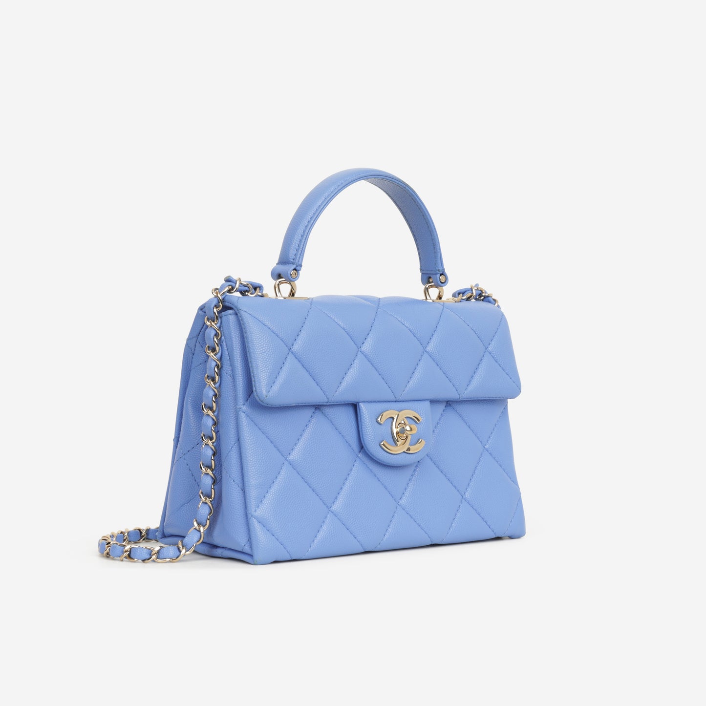 Chanel Retro Twist Top Handle Flap - Blue Caviar | Champagne Gold Hardware
