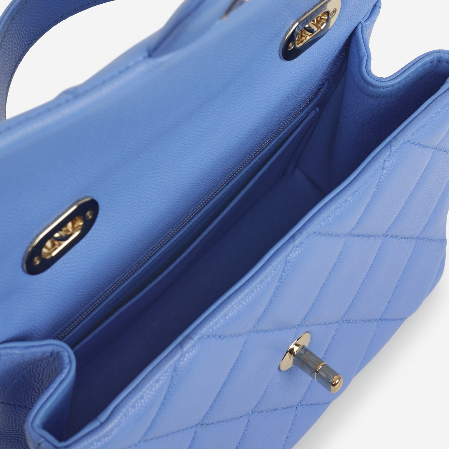 Chanel Retro Twist Top Handle Flap - Blue Caviar | Champagne Gold Hardware