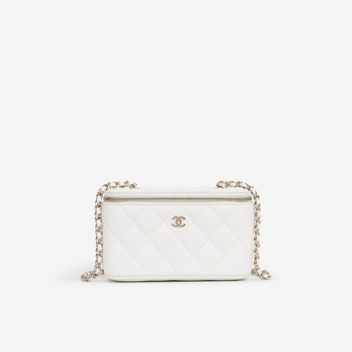 Chanel Small Vanity on Chain - White Caviar | Champagne Gold Hardware