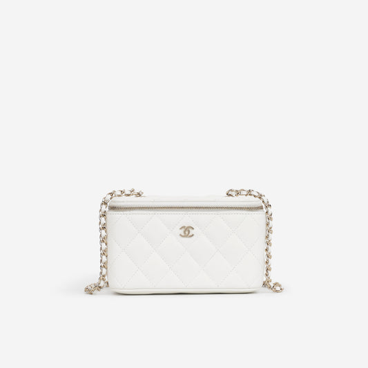 Chanel Small Vanity on Chain - White Caviar | Champagne Gold Hardware