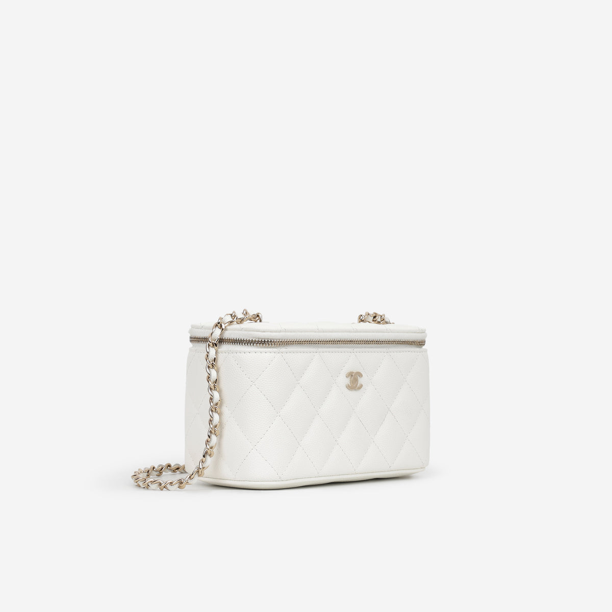 Chanel Small Vanity on Chain - White Caviar | Champagne Gold Hardware