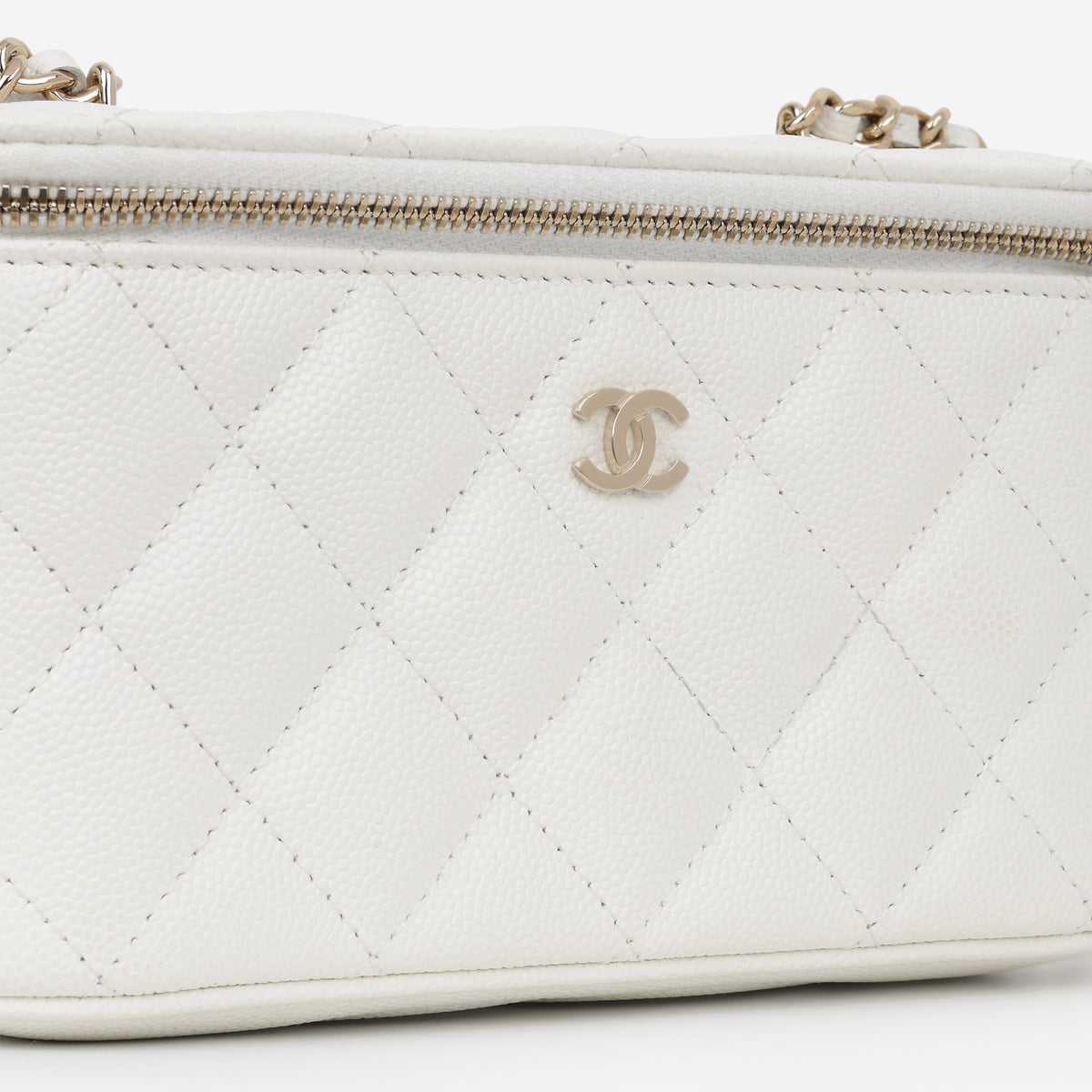 Chanel Small Vanity on Chain - White Caviar | Champagne Gold Hardware