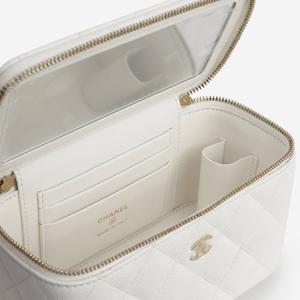 Chanel Small Vanity on Chain - White Caviar | Champagne Gold Hardware