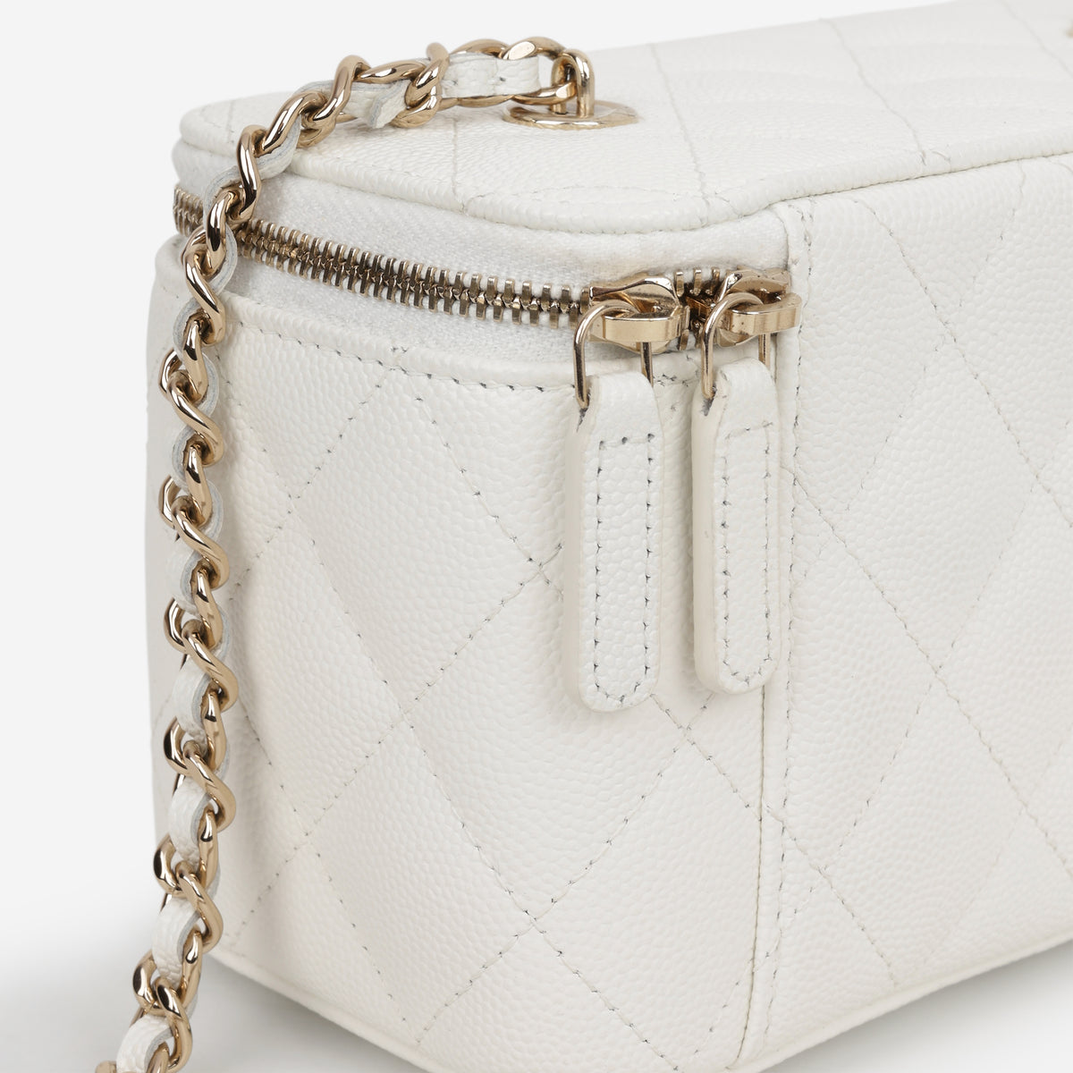 Chanel Small Vanity on Chain - White Caviar | Champagne Gold Hardware