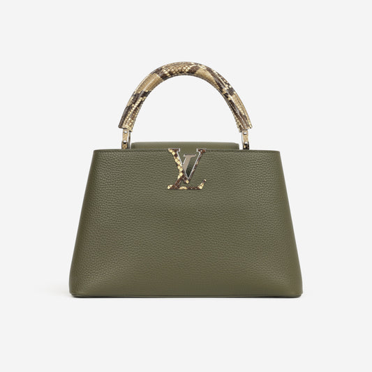 Louis Vuitton Capucines MM - Khaki Taurillon / Python Handle | Silver Hardware - Bagista
