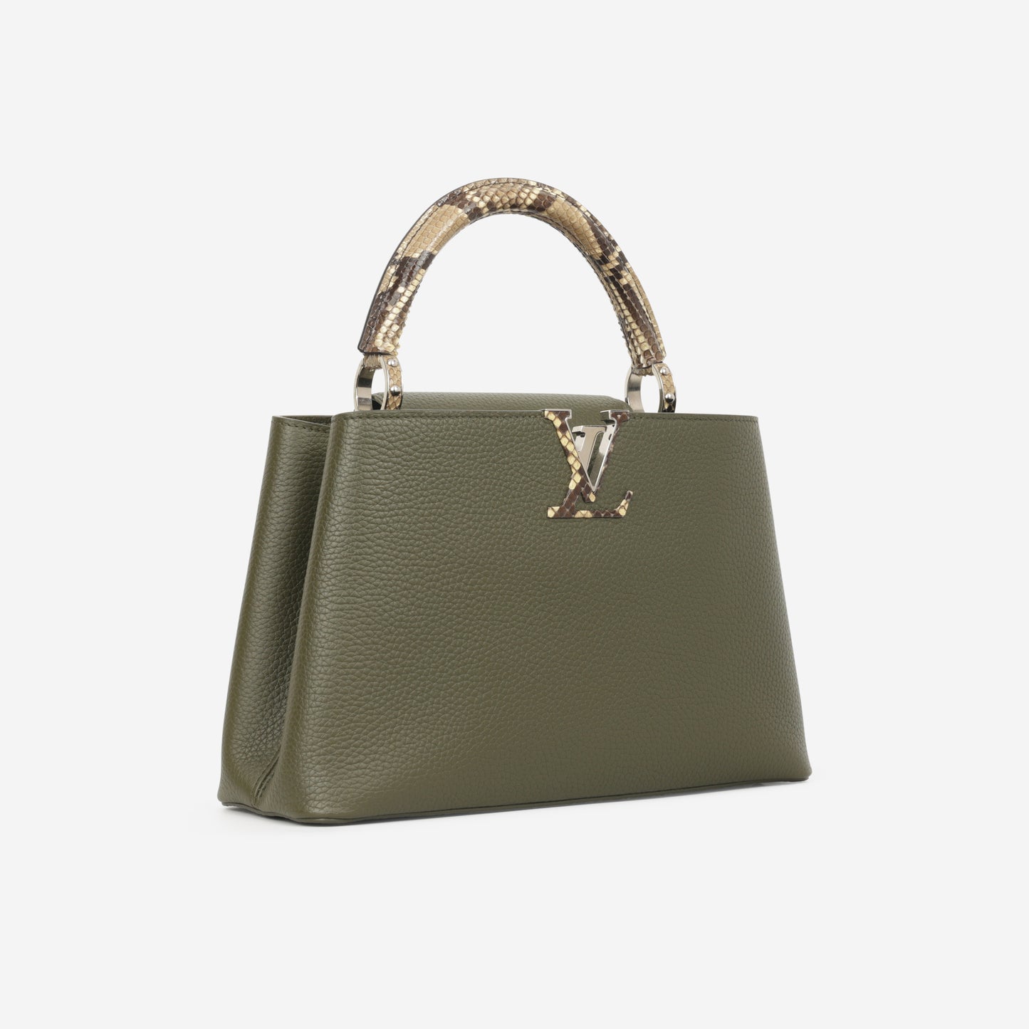 Louis Vuitton Capucines MM - Khaki Taurillon / Python Handle | Silver Hardware