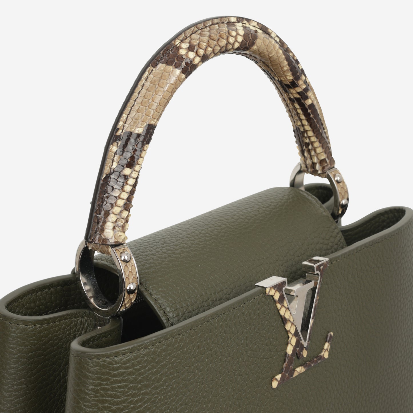 Louis Vuitton Capucines MM - Khaki Taurillon / Python Handle | Silver Hardware