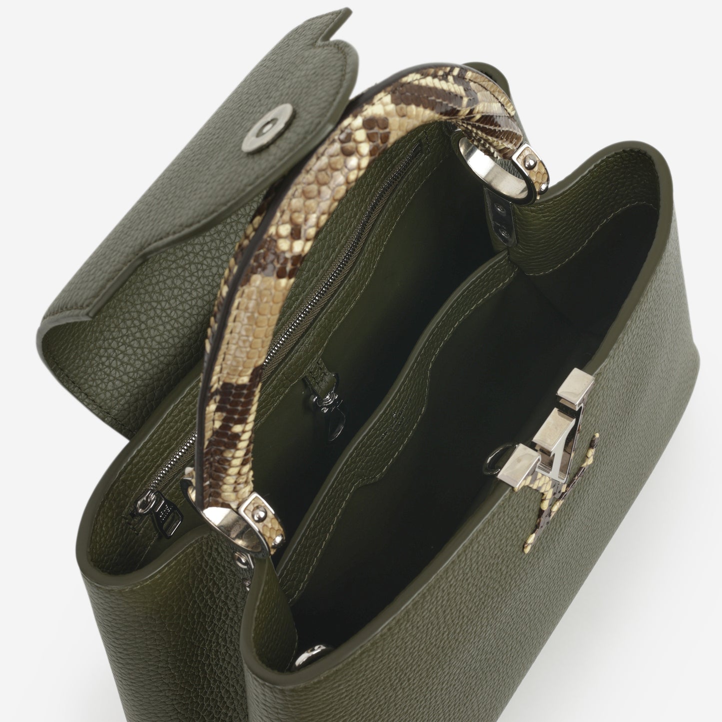 Louis Vuitton Capucines MM - Khaki Taurillon / Python Handle | Silver Hardware