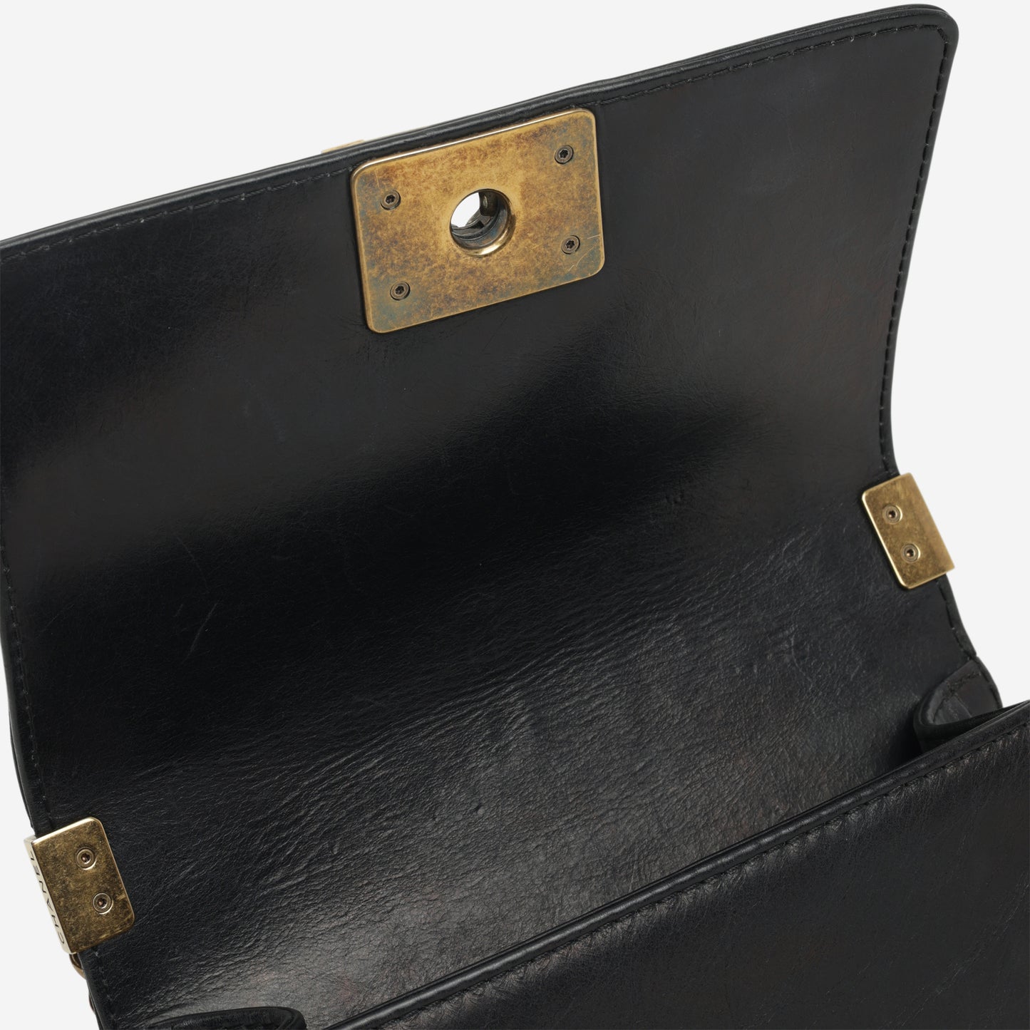 Chanel Small Boy Bag - Black Fur Panel / Lambskin | Antique Gold Hardware