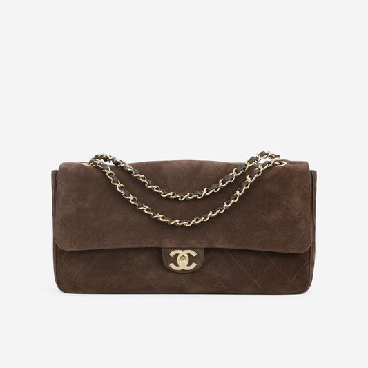 Chanel SS26 Maxi Flap Bag - Brown Suede Goatskin | Gold Hardware