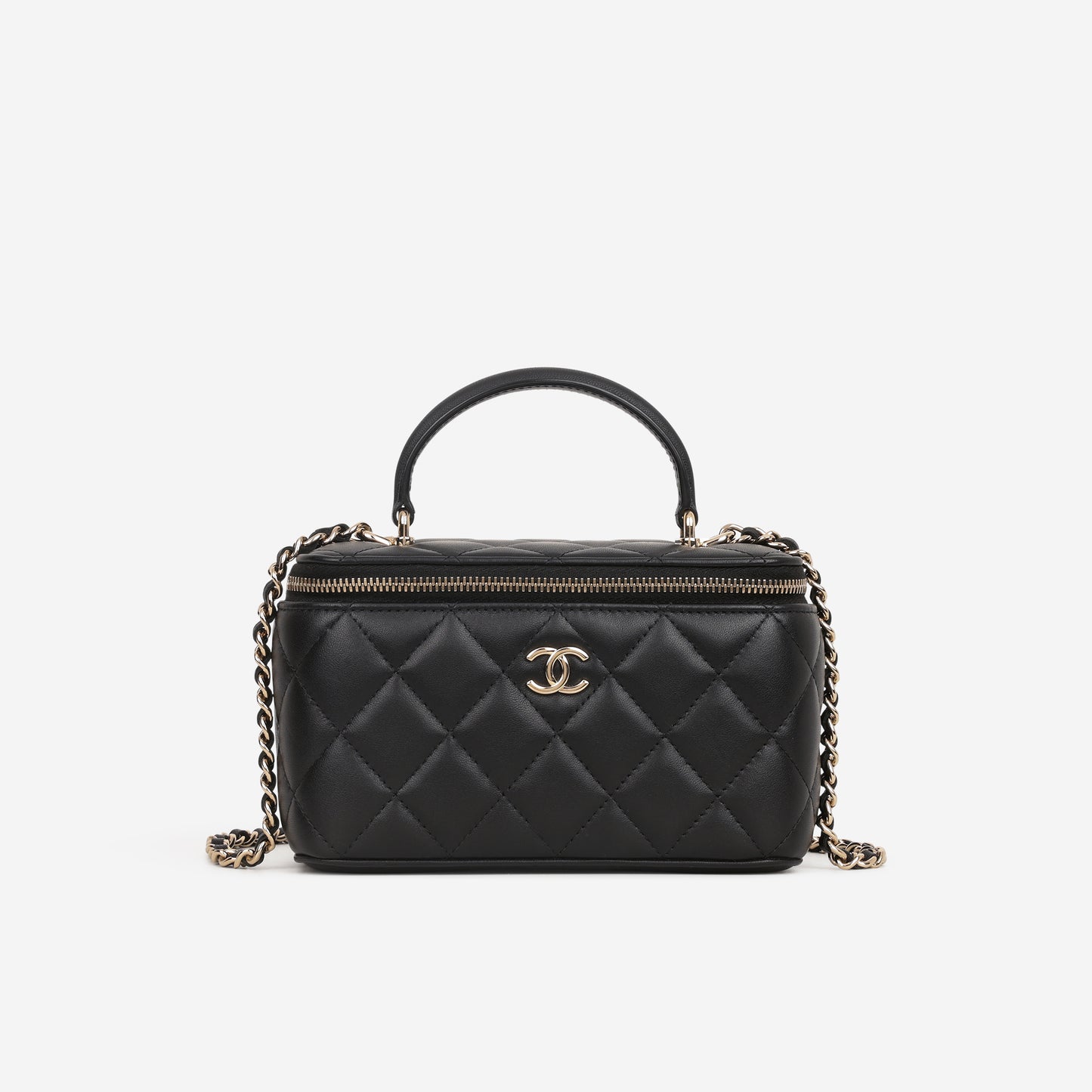 Chanel Top Handle Vanity - Black Lambskin | Champagne Gold Hardware