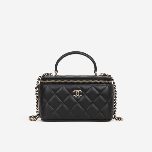 Chanel Top Handle Vanity - Black Lambskin | Champagne Gold Hardware - Bagista
