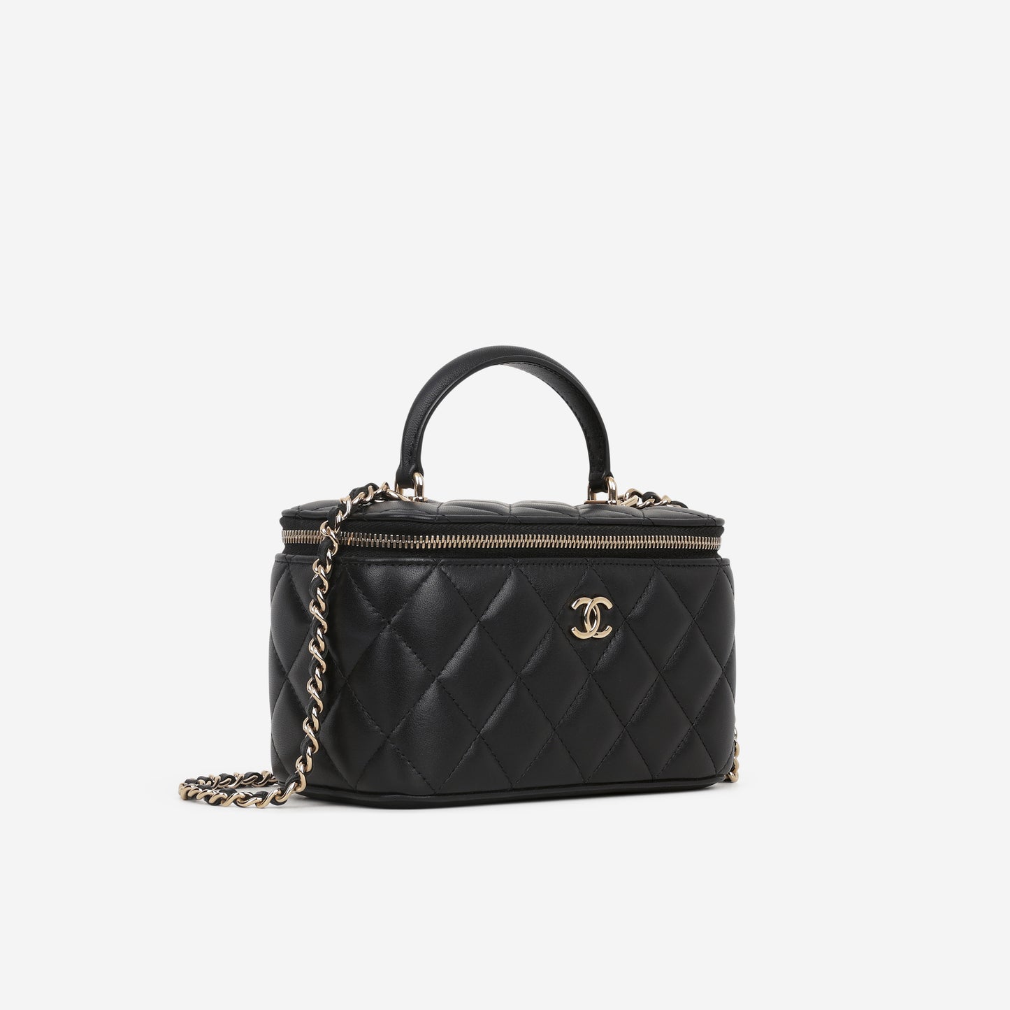 Chanel Top Handle Vanity - Black Lambskin | Champagne Gold Hardware