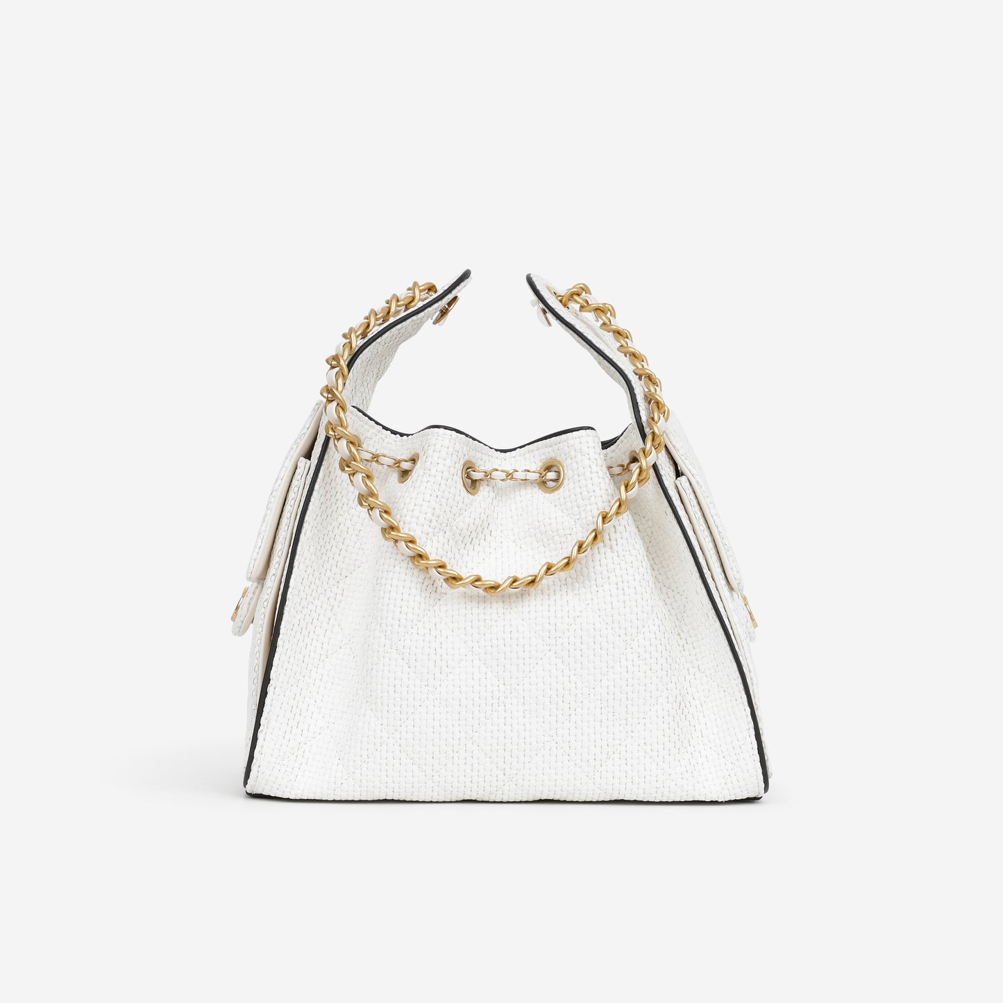 Chanel Small 25 Hobo - White Raffia / Black Trim | Aged Gold Hardware