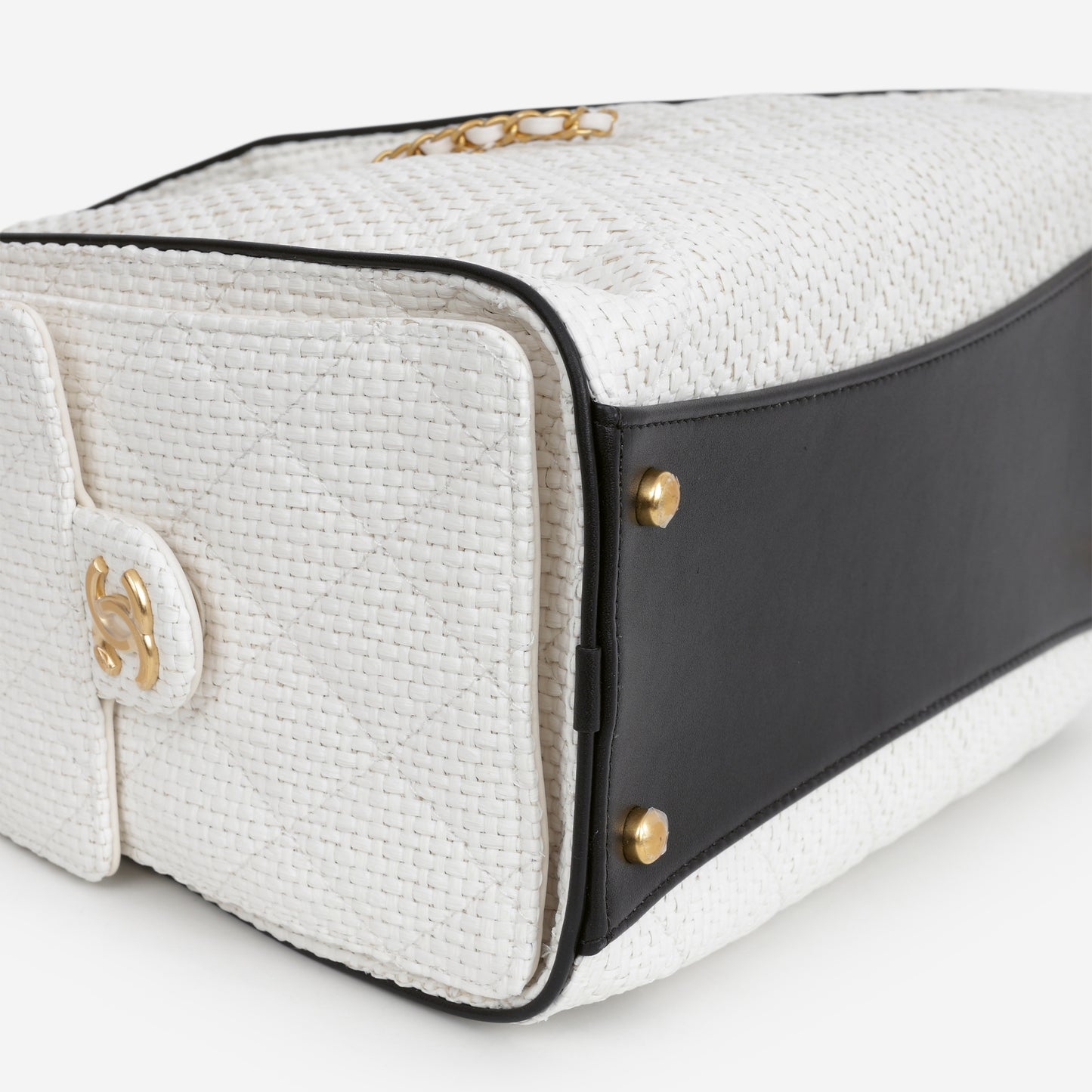 Chanel Small 25 Hobo - White Raffia / Black Trim | Aged Gold Hardware