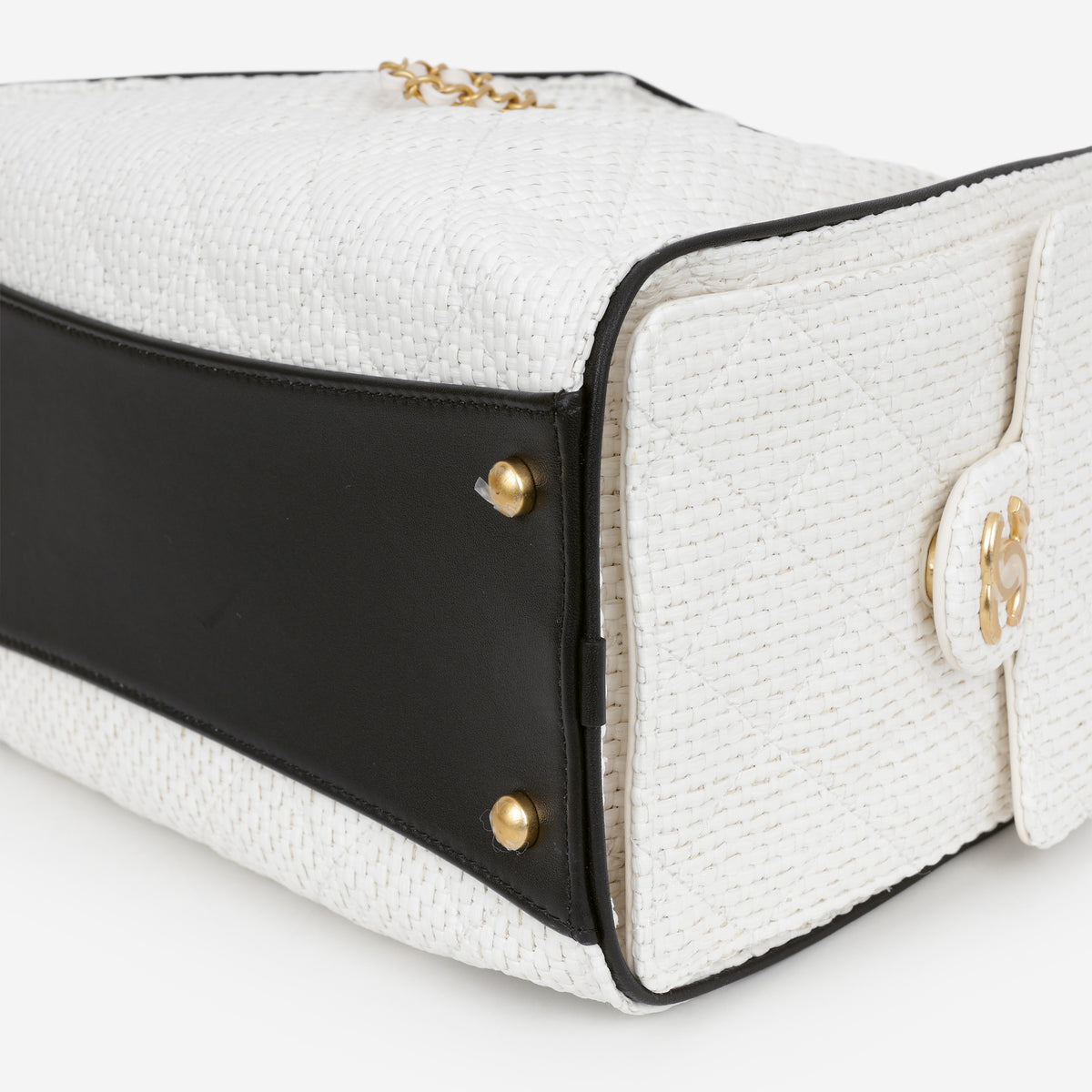Chanel Small 25 Hobo - White Raffia / Black Trim | Aged Gold Hardware