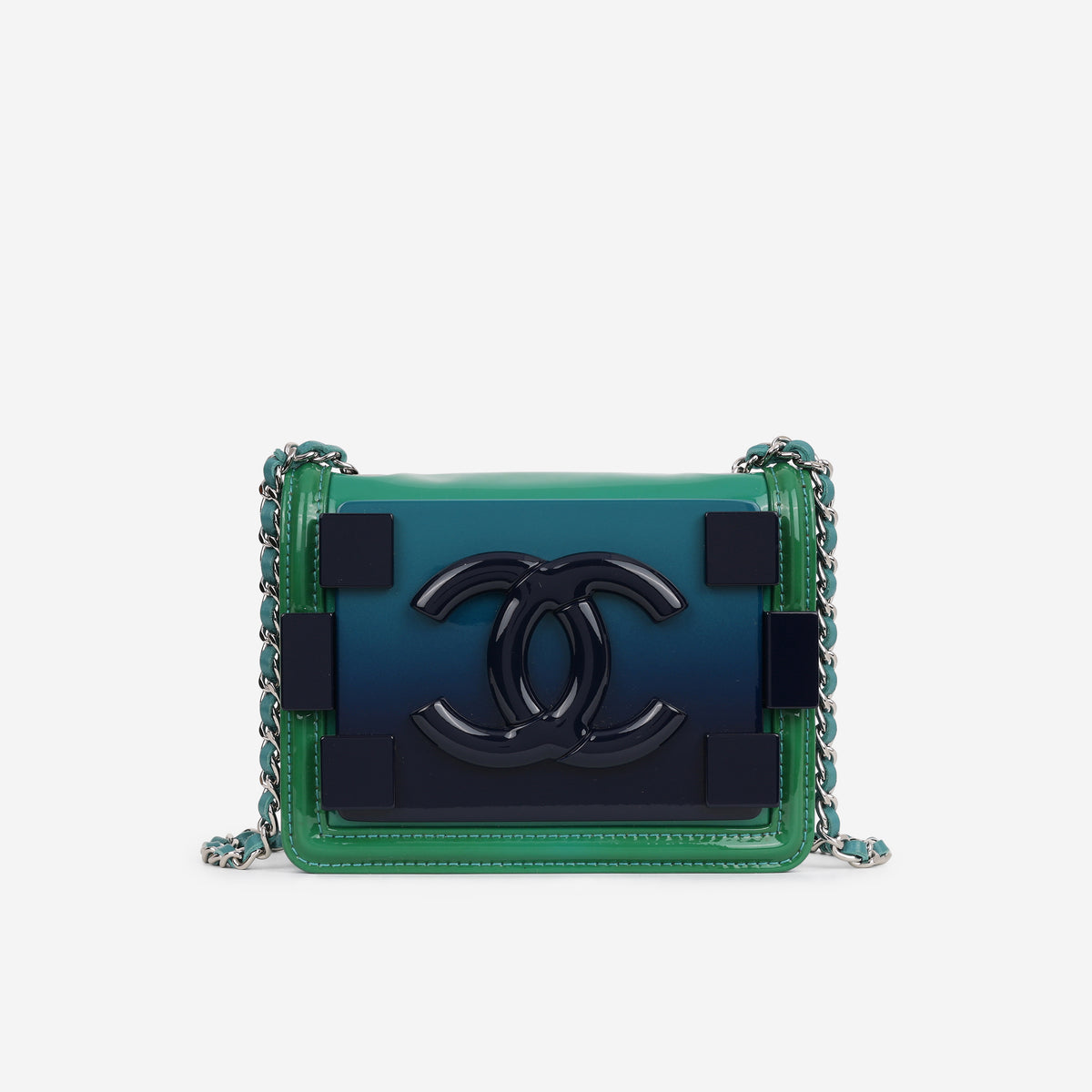 Chanel Brick Boy Bag - Green / Blue Ombre Patent | Silver Hardware