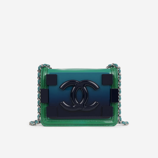 Chanel Brick Boy Bag - Green / Blue Ombre Patent | Silver Hardware