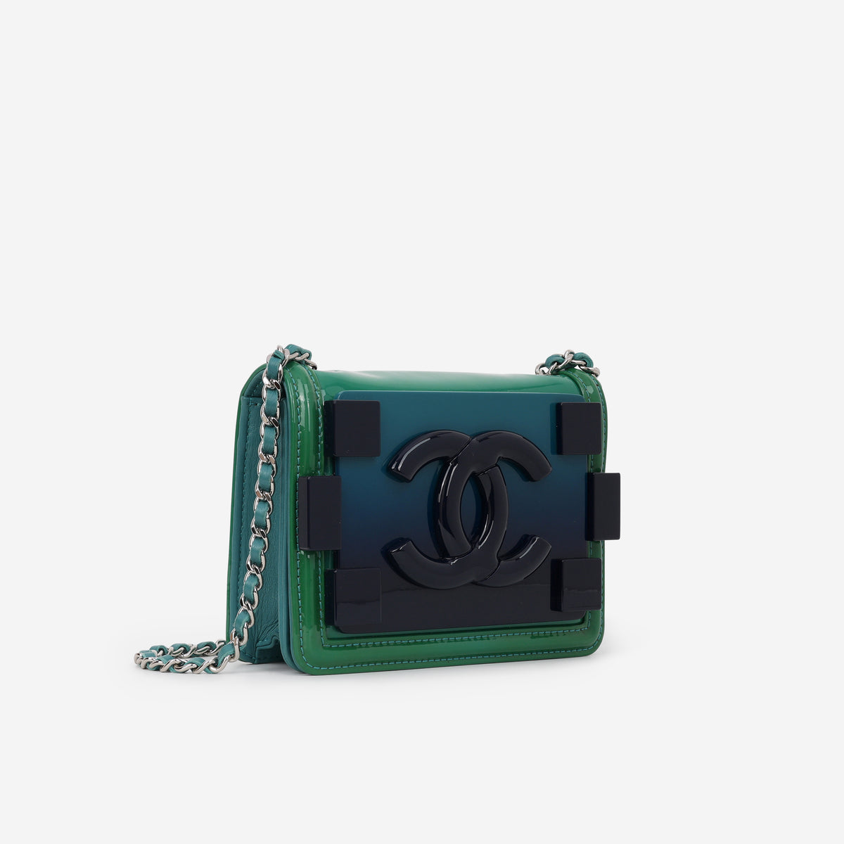 Chanel Brick Boy Bag - Green / Blue Ombre Patent | Silver Hardware