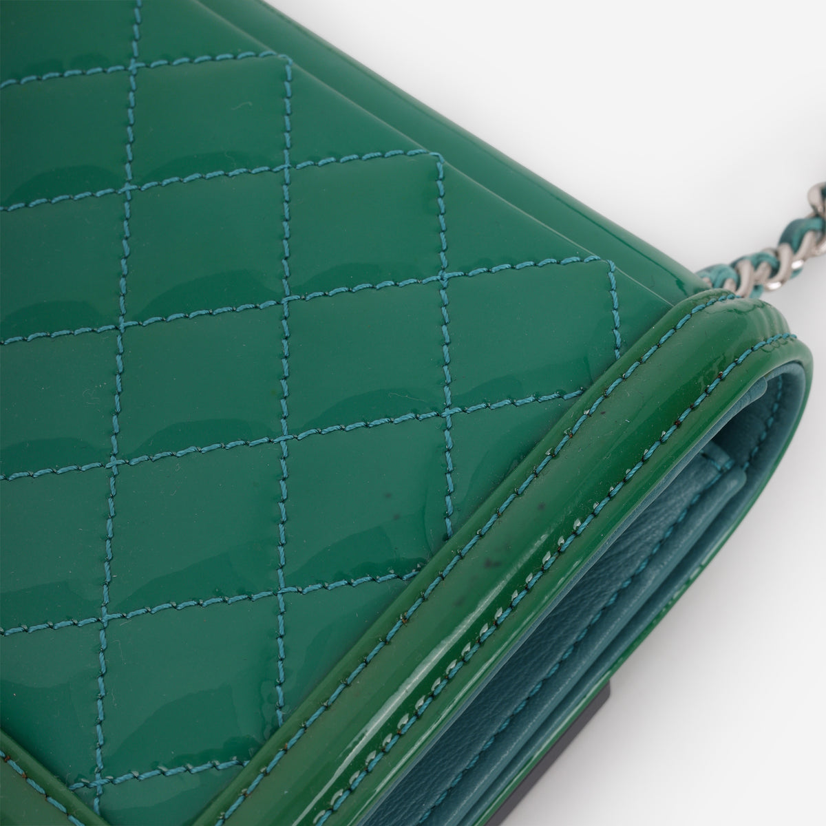 Chanel Brick Boy Bag - Green / Blue Ombre Patent | Silver Hardware