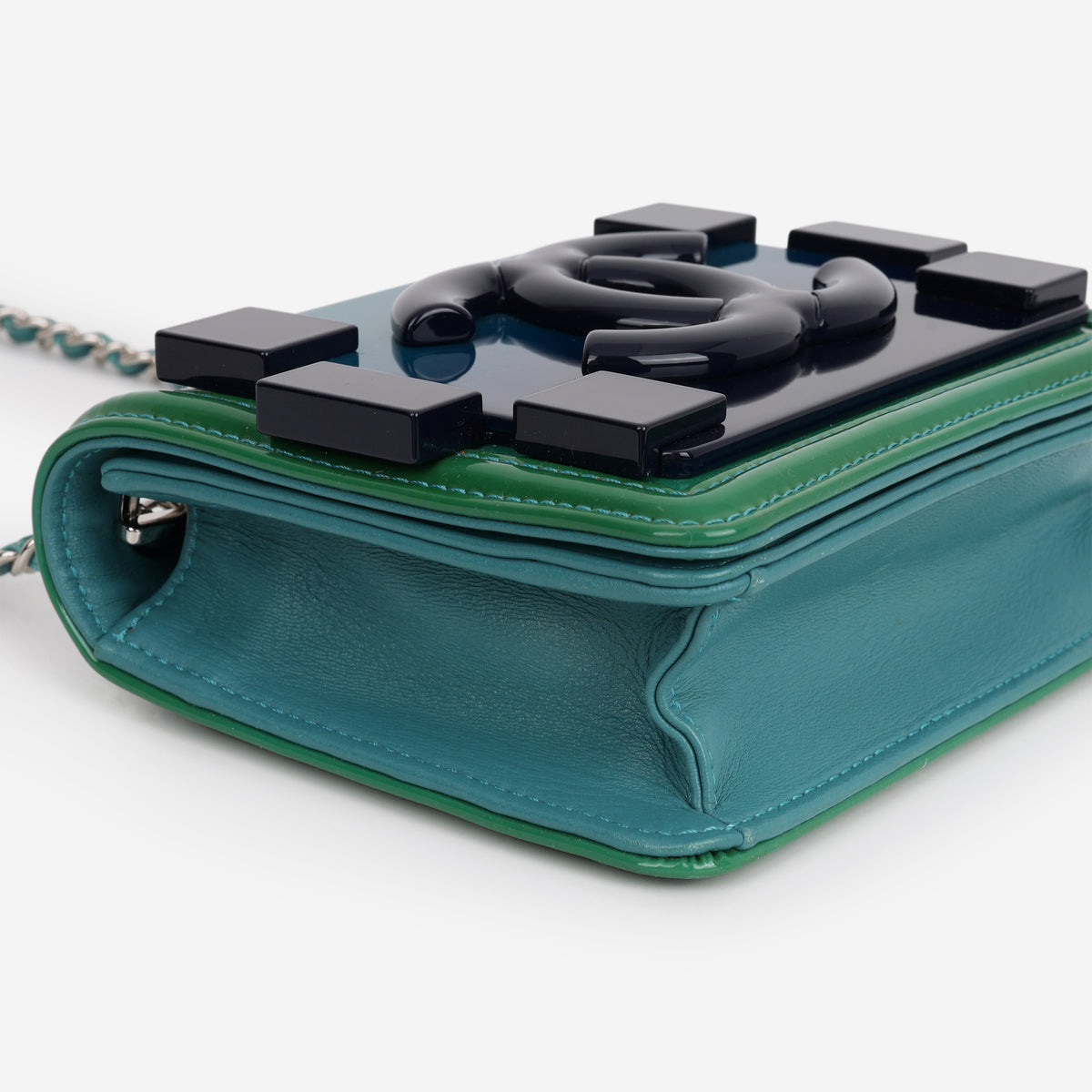 Chanel Brick Boy Bag - Green / Blue Ombre Patent | Silver Hardware